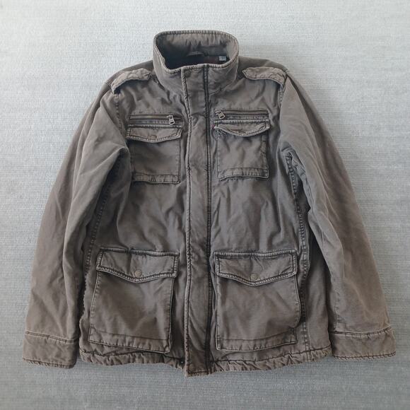 Levi's Trucker Utility Coat Jacket Mens L Olive Green Quilted Lining M5 Military - Picture 1 of 11